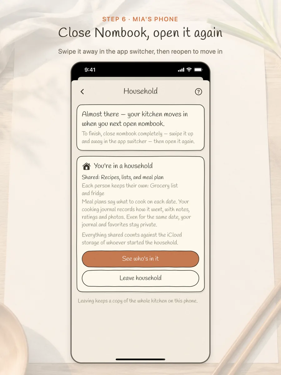 A card asking to close and reopen Nombook
